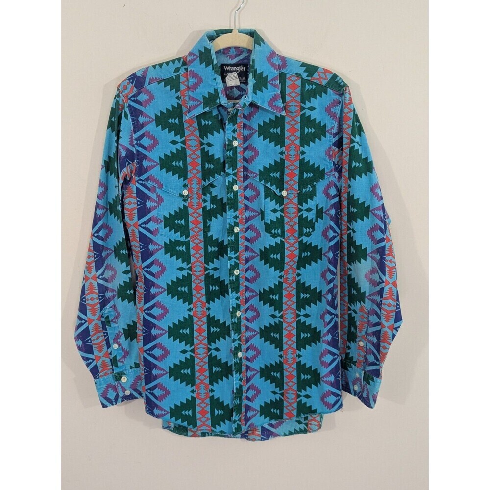 Vintage Wrangler Western Shirt Size 16-34 Brushpopper Aztec Geometric Colorful
